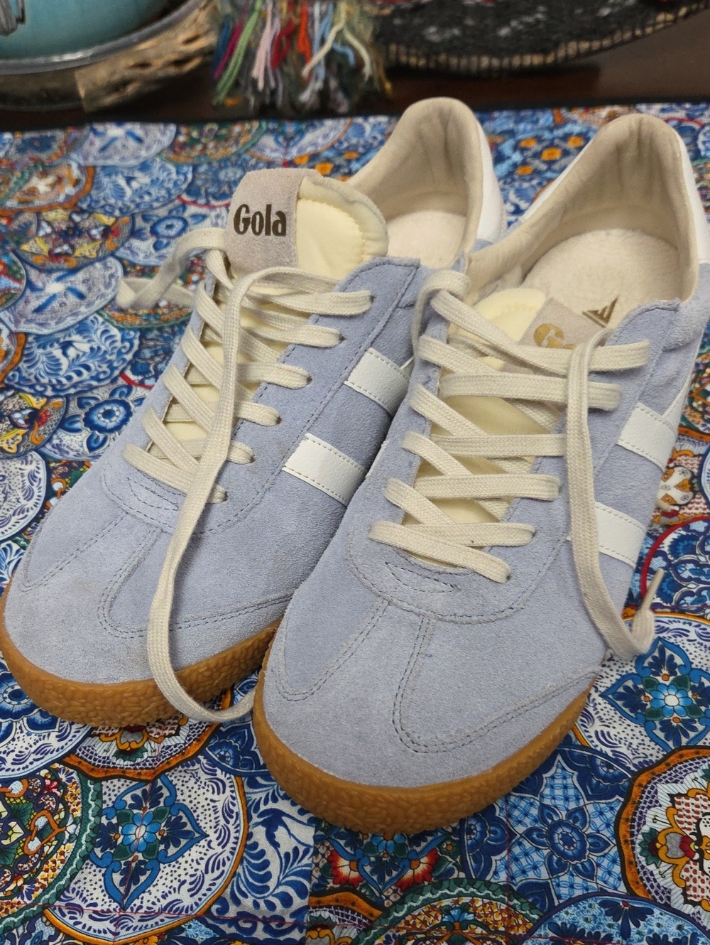 Gola Women's Pale Blue Suede Sneakers with Cream Stripes
